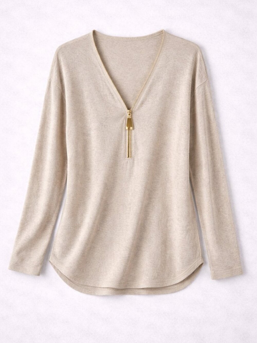 Soft Surroundings Women's Valentina Zip Front Sweater Beige Size 2X